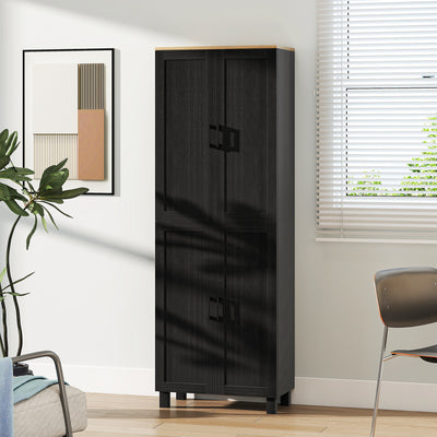 HOMCOM Freestanding Kitchen Cupboard, 4-Door Storage Cabinet with Adjustable Shelves, Modern Kitchen Pantry for Dining Room, 170cm, Black 