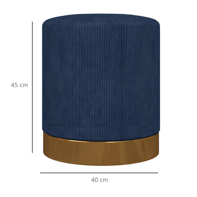 HOMCOM Soft Padded Corduroy Footstool - Dark Blue 