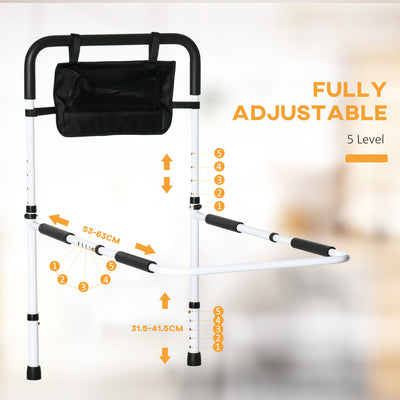 HOMCOM Safety Bed Rail, Height Adjustable Bed Assist Rail with Storage Pocket, Grab Bar for Disabled and Senior, White 