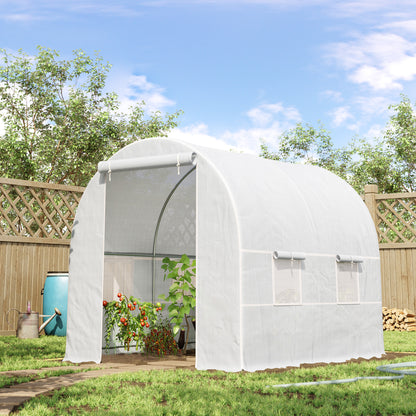 Outsunny 2.5 x 2 x 2 m Polytunnel Greenhouse, Walk-in Green House for Garden with Mesh Windows, Galvanised Steel Frame, White 