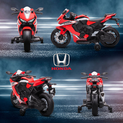 HOMCOM 6V Honda Licensed Kids Motorcycle w/ Music, Training Wheels - Red 