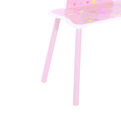 HOMCOM Kids Dressing Table Girls Pink Wooden Kids Dressing Table & Stool Make Up Desk Chair Toys Fairy Dresser Play Set w/Mirror 
