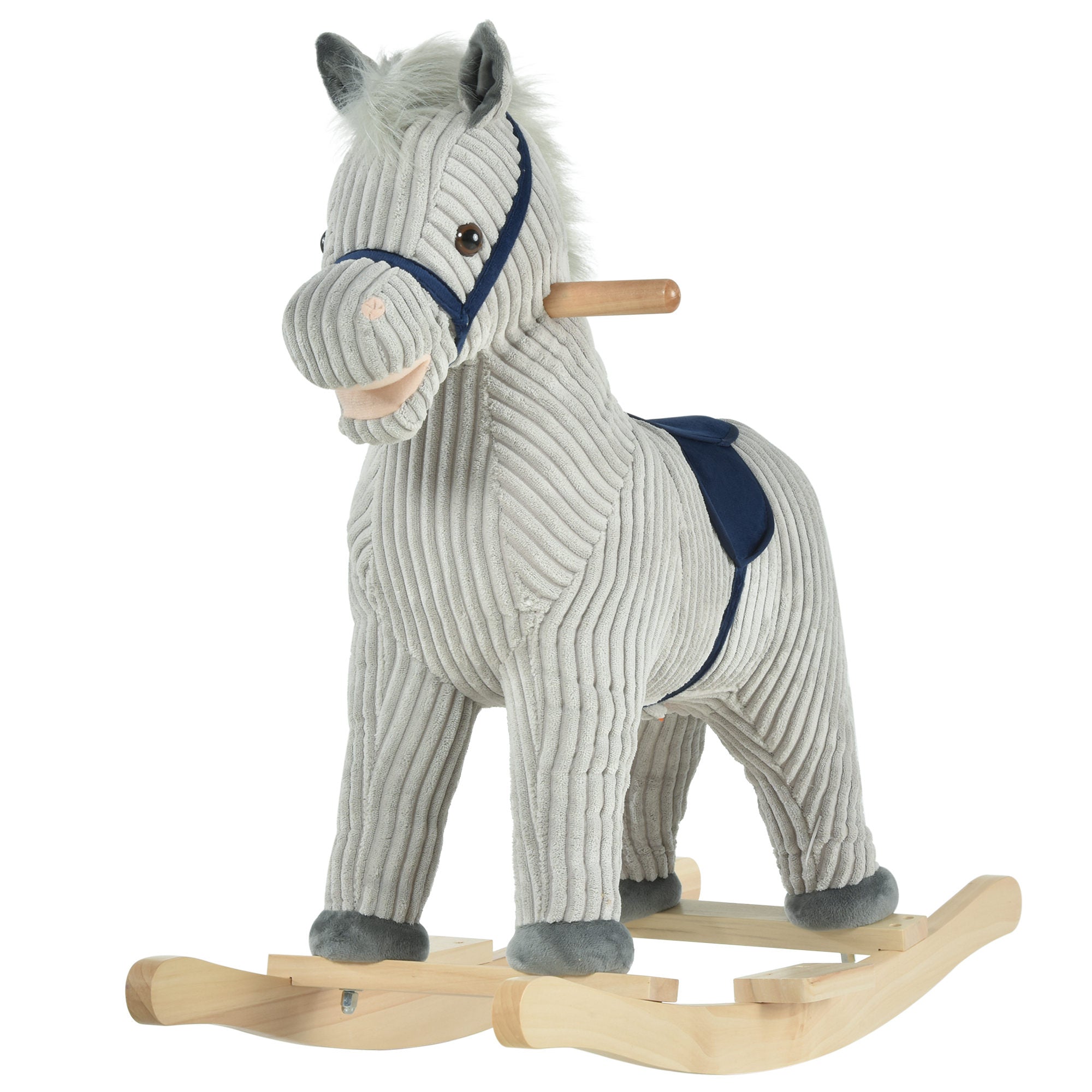 HOMCOM Kids Plush Rocking Horse w/ Sound Children Rocker Ride On Toy Gift 3-6 Years Grey 