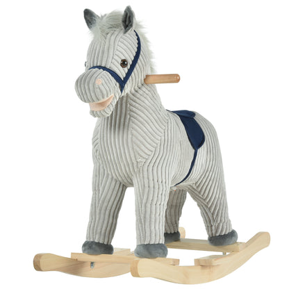 HOMCOM Kids Plush Rocking Horse w/ Sound Children Rocker Ride On Toy Gift 3-6 Years Grey 