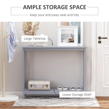 HOMCOM Console Table Hallway Desk w/Storage Shelf, X Design for Living Room Entryway, Grey 