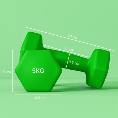 SPORTNOW 2 x 5kg Hexagonal Dumbbells Weights Set with Non-Slip Grip for Home Gym Workout, Green 