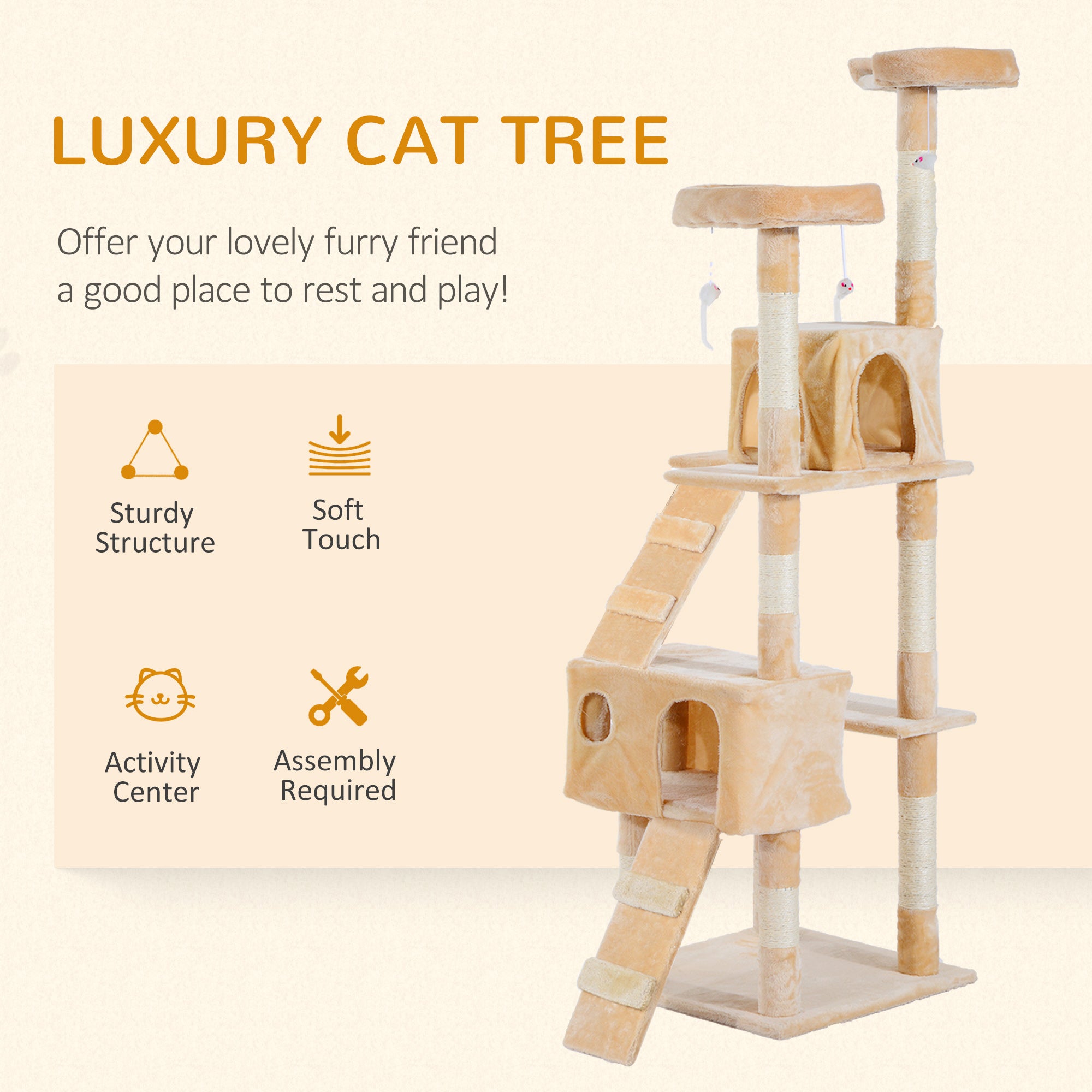 PawHut Cat Tree Scratching House, Activity Play Centre 