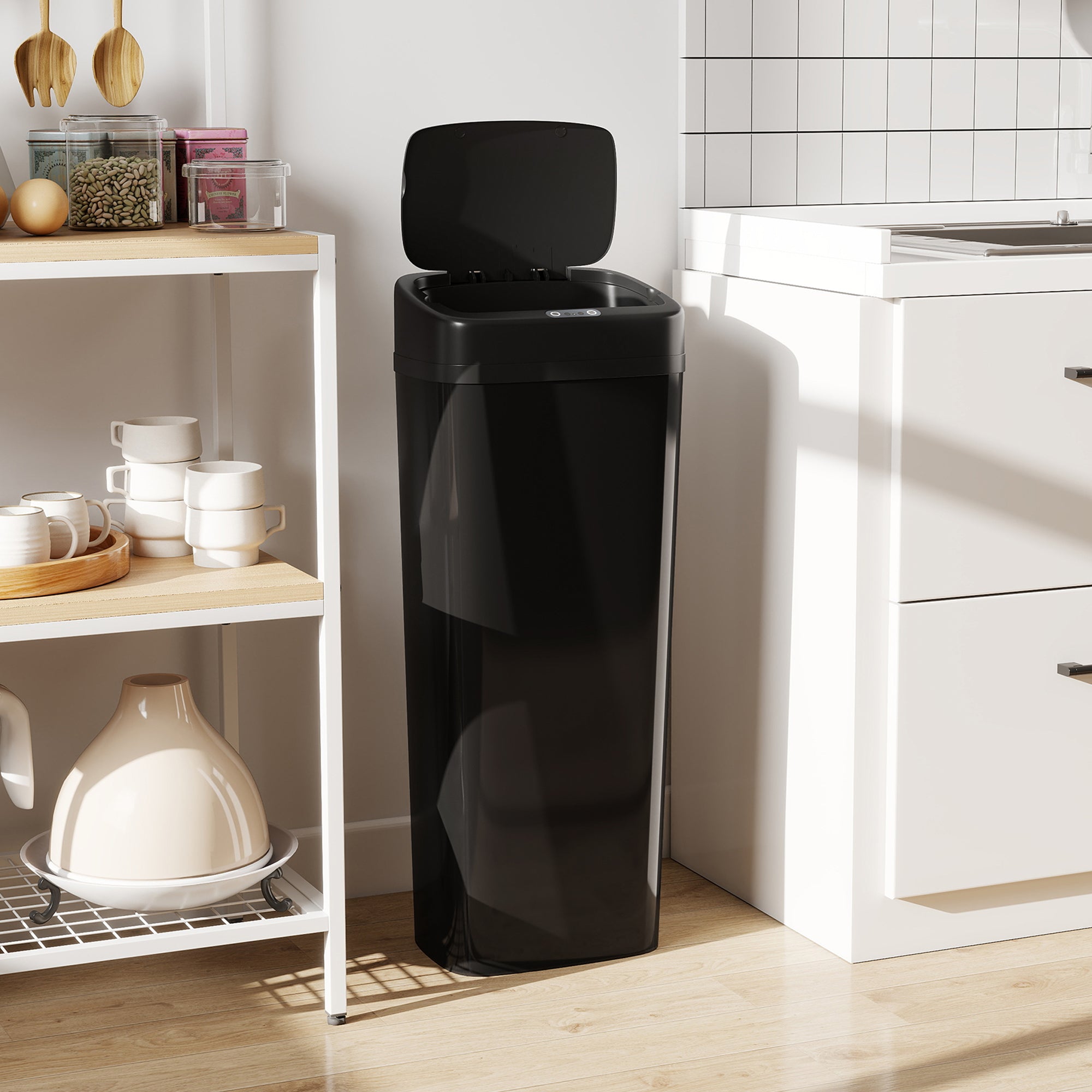 HOMCOM 50L Stainless Steel Sensor Bin - Black