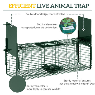Outsunny Animal Trap Cage, Humane Rat Trap with Double Doors, Squirrel Trap for Indoors & Outdoors, Catch and Release Mice, Rats, Rodents, 60 x 18 x 20 cm, Green 