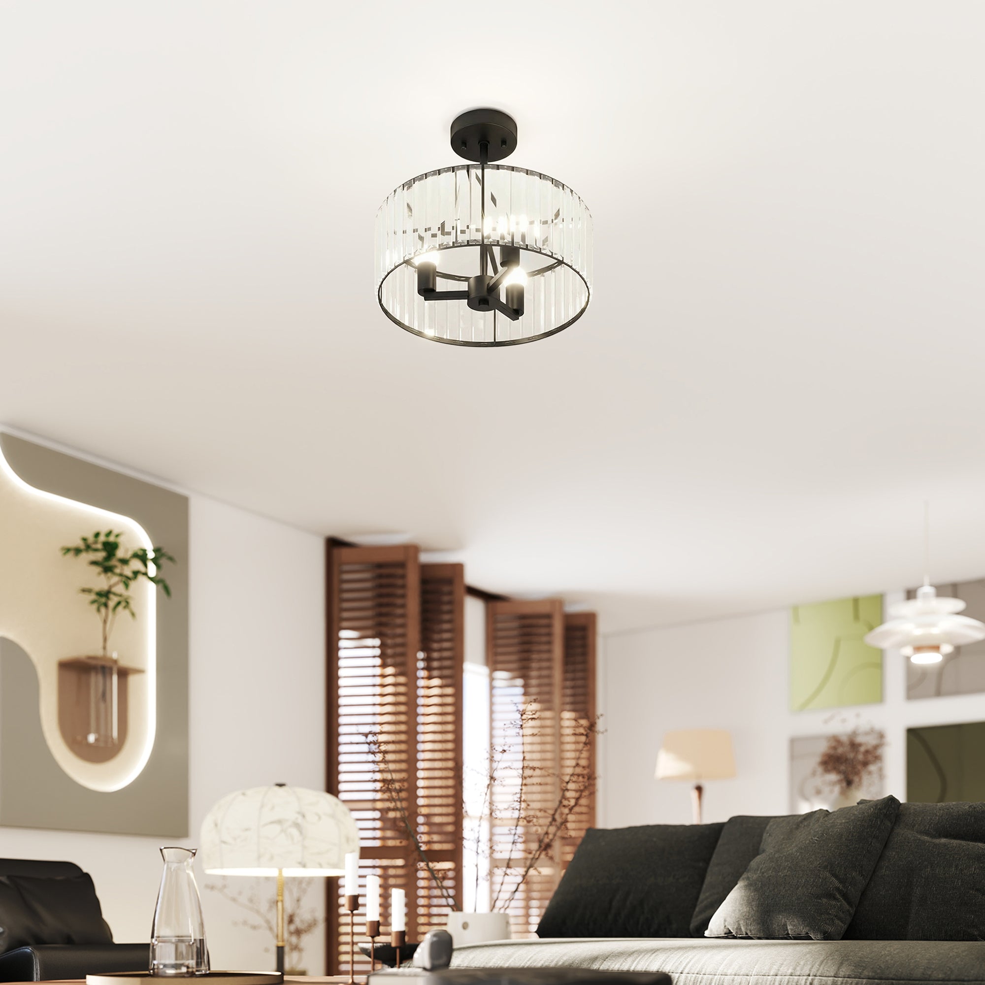 HOMCOM Crystal Ceiling Light, Semi Flush Mount Modern Crystal Chandelier Ceiling Light, E14 Base 3-Lights, Bulbs Not Included 