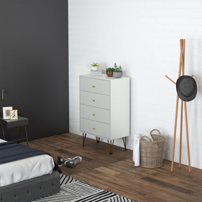 HOMCOM Tall Chest of Drawers, 4-Drawer Dresser for Bedroom, Modern Storage Cabinets with Hairpin Legs, White 