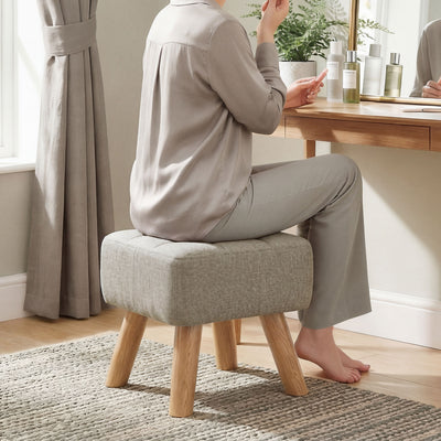 HOMCOM Linen-Look Square Padded Footstool - Light Brown 