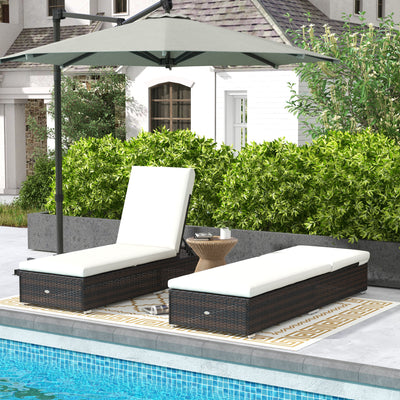 Outsunny Set of Two Rattan Sun Loungers, with Reclining Backs - Brown/Cream 
