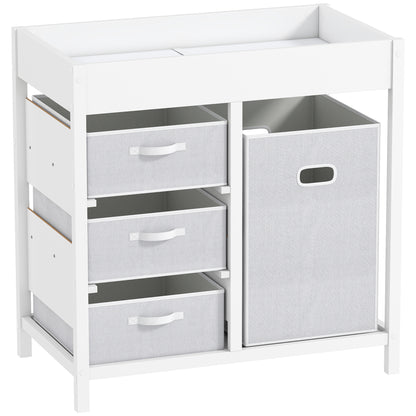AIYAPLAY Baby Changing Unit with 4 Storage Drawers, Mat for Bedroom Nursery, 84 x 84.5 cm, White