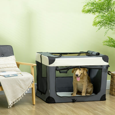 PawHut 91cm Foldable Pet Carrier, with Cushion, for Large Dogs and Cats - Grey 