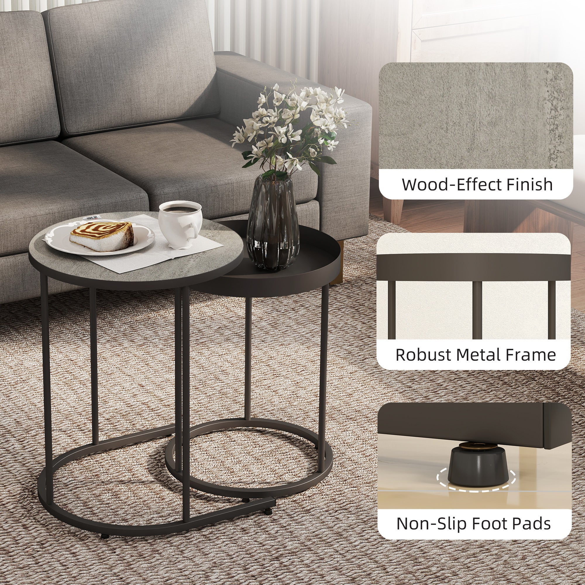 HOMCOM Set of Two Industrial Nesting Tables - Grey 