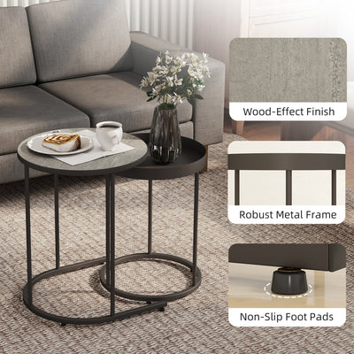 HOMCOM Set of Two Industrial Nesting Tables - Grey 