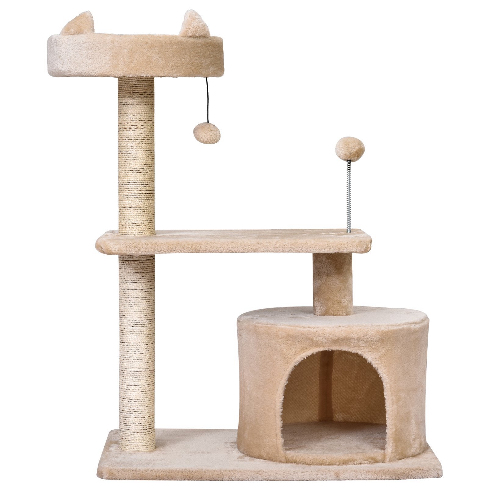 PawHut Cat Tree for Indoor Cats with Scratching Post Climbing Tower Kitty Activity Centre Condo Perch Jumping Platforms Beige 60L x 40W x 81H cm 