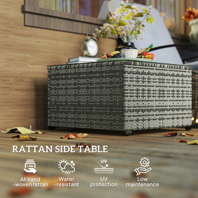 Outsunny 62 x 62cm Glass-Top Rattan Side Table - Light Grey 