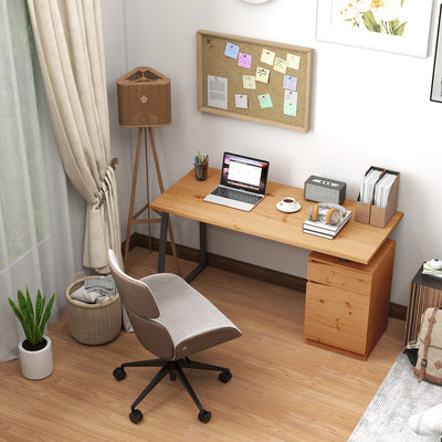 HOMCOM Computer Desk, Writing Desk with Cabinet, Drawer, Metal Legs, Work Table for Home Office Study, Natural Wood Finish 