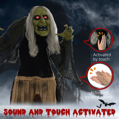 HOMCOM 5'2" Hunchback Witch Halloween Animatronic, with Glowing Eyes 