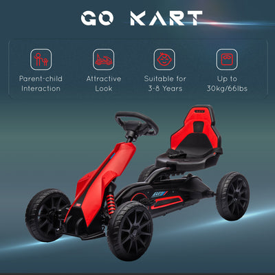 HOMCOM Kids Pedal Go Kart, with Adjustable Seat, EVA Wheels, Seat, Handbrake - Red 