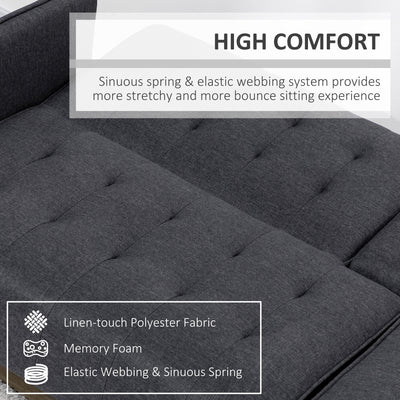 HOMCOM Upholstered Click Clack Sofa Bed, Linen-Feel 3 Seater Sofa Bed with Storage and Cupholders, Grey 