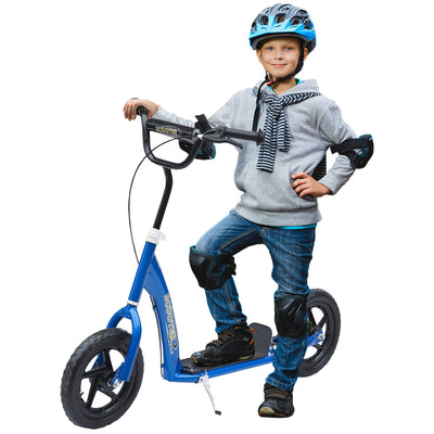 HOMCOM Kids Scooter Kick Scooter with 12" EVA Tyres, Rear Brake, Big Wheels Scooter for 5-12 Years Old, Blue 