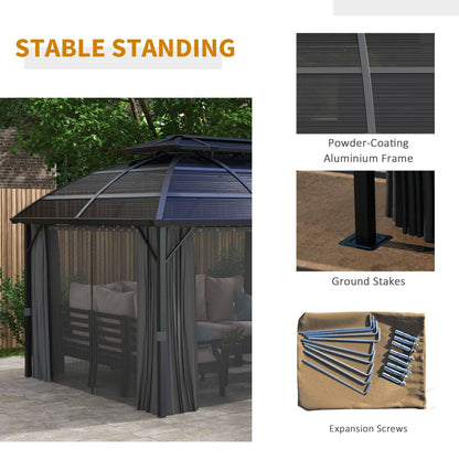 Outsunny 4 x 3m Aluminium Frame Hard Gazebo, with Accessories - Black 