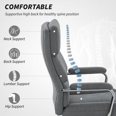 HOMCOM Executive Office Chair, Linen Fabric Computer Desk Chair with Double-Layer Back Cushion, Tilt Function, Height Adjustable for Home, Charcoal Grey 