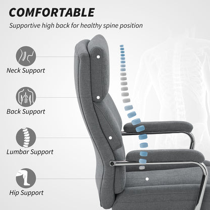 HOMCOM Executive Office Chair, Linen Fabric Computer Desk Chair with Double-Layer Back Cushion, Tilt Function, Height Adjustable for Home, Charcoal Grey
