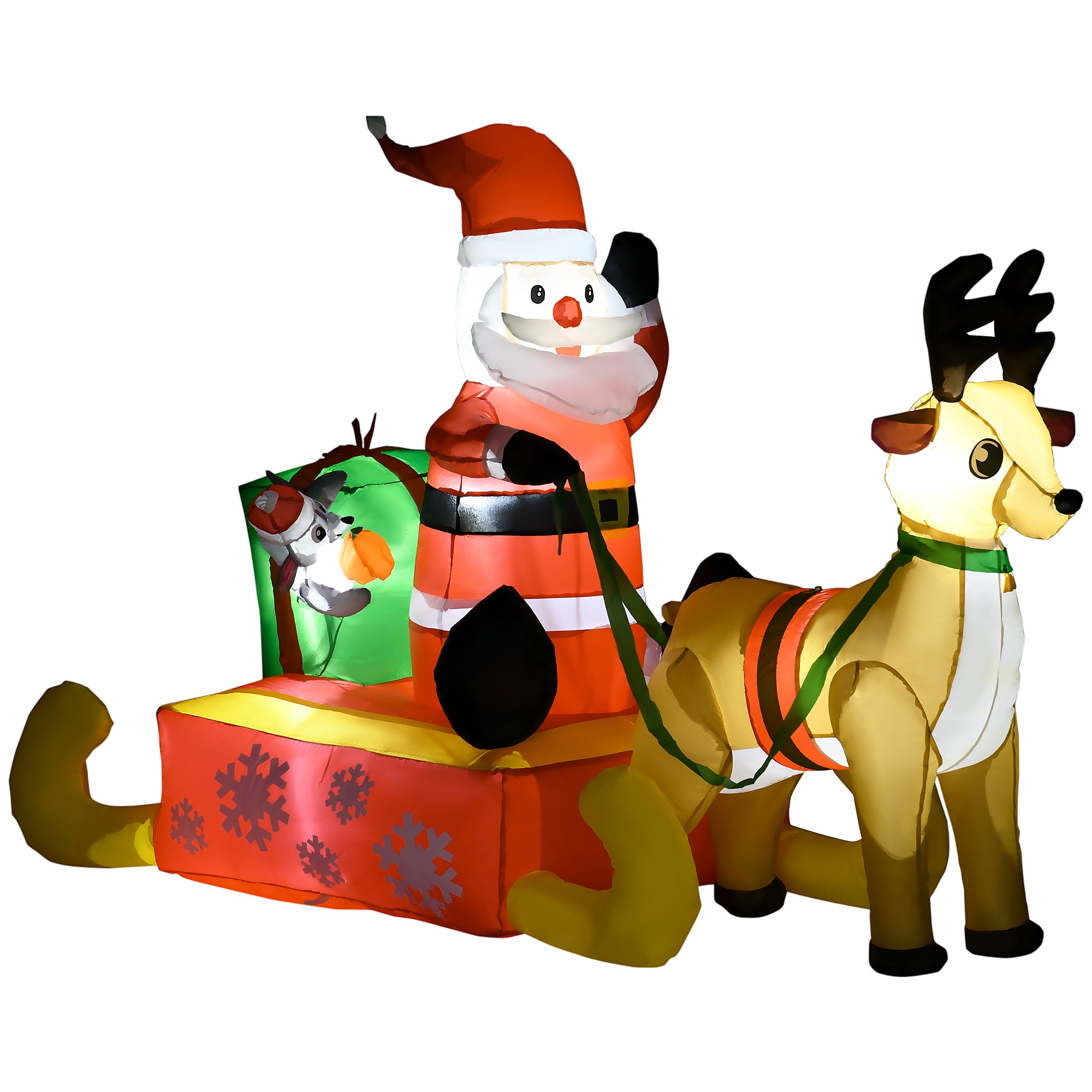 HOMCOM 4ft Christmas Inflatable Santa Claus Sledge Sleigh Reindeer Blow Up Decoration Xmas Décor for Garden 