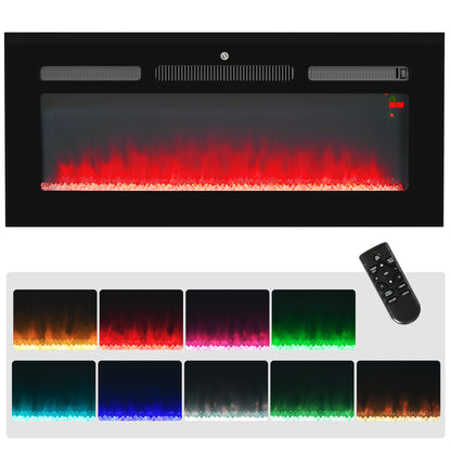 HOMCOM 102cm Electric Fireplace, 2000W Recessed and Wall Mounted Electric Fire with Remote Control, 9 Flame Colour and Crystal, Black 