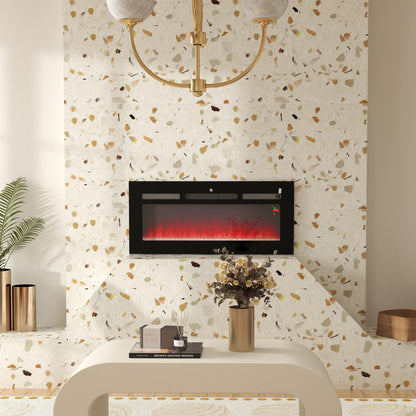 HOMCOM 102cm Electric Fireplace, 2000W Recessed and Wall Mounted Electric Fire with Remote Control, 9 Flame Colour and Crystal, Black 