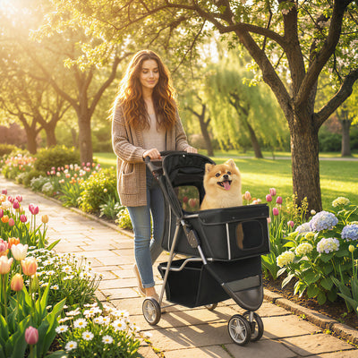 PawHut 3 Wheel Pet Stroller for Small and Miniature Dogs, Black 