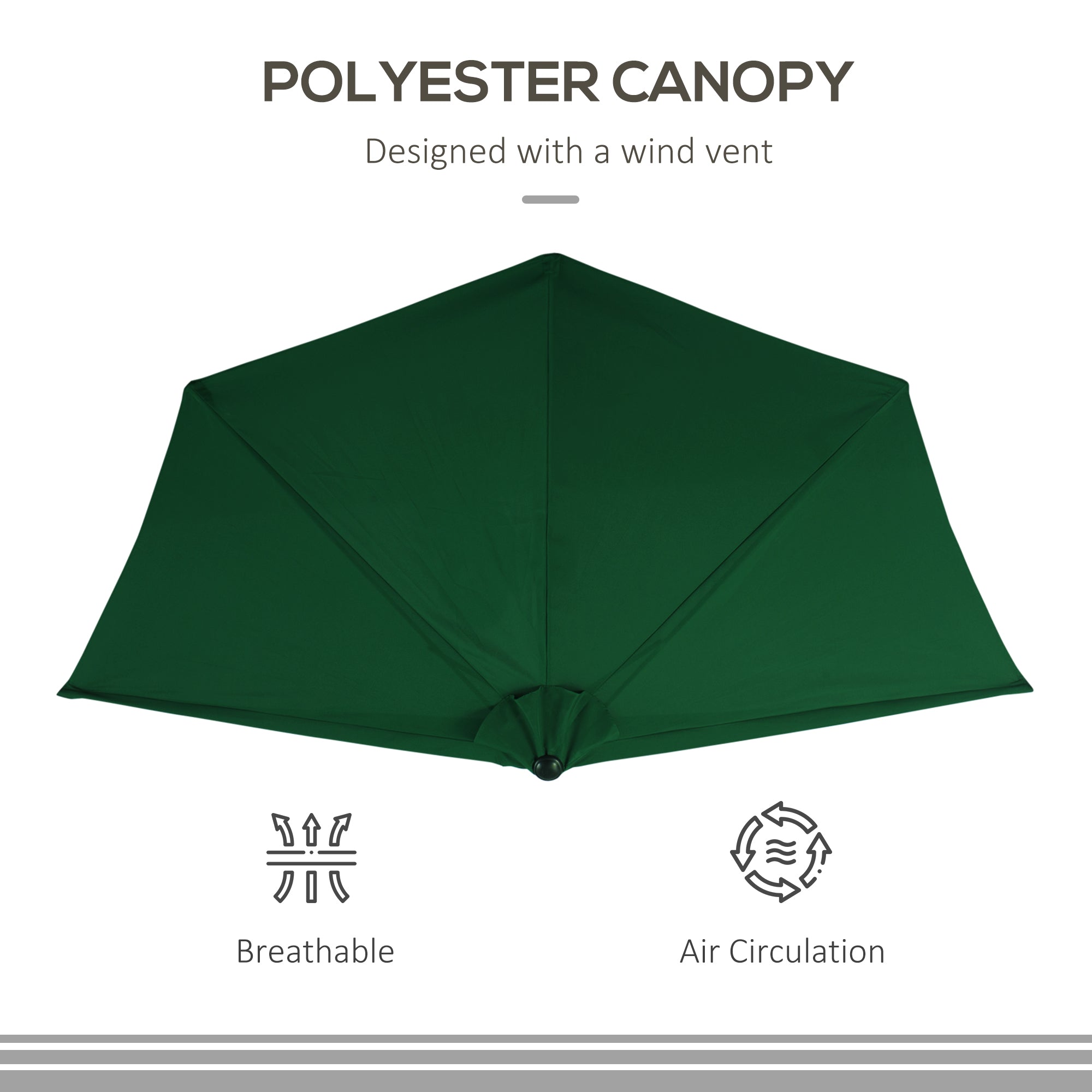 Outsunny 3(m) Half Parasol, Semi Round Umbrella with Metal Frame, Crank Handle for Balcony, Garden, Green 