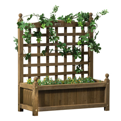 Outsunny Garden Planters with Trellis for Climbing Vines, Wood Raised Beds for Garden, Flower Pot, Indoor Outdoor, Brown 