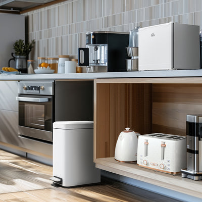HOMCOM 46 Litre Table Top Mini Fridge, Small Fridge with Ice Box, Reversible Door, Adjustable Temperature and Legs for Bedrooms, Home Office, Cream 