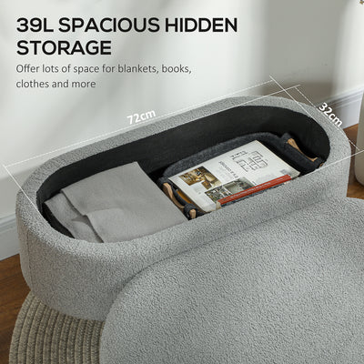 HOMCOM Teddy Fleece Storage Ottoman - Grey 