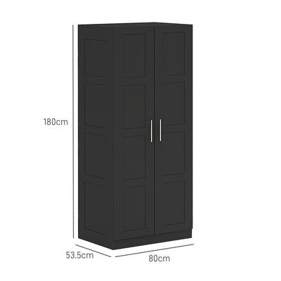 HOMCOM Double Paneled Door Wardrobe, with Shelves - Black 