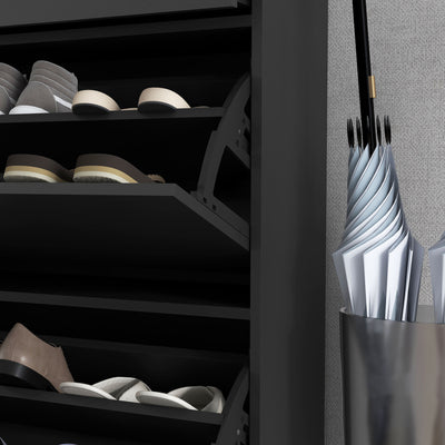 HOMCOM Three Drawer Slim Shoe Storage Cabinet, 12 Shoe Pairs - Black 