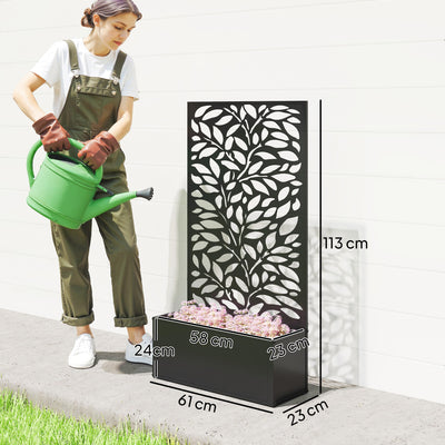 Outsunny Outdoor Metal Planter, with Back Trellis - Black 