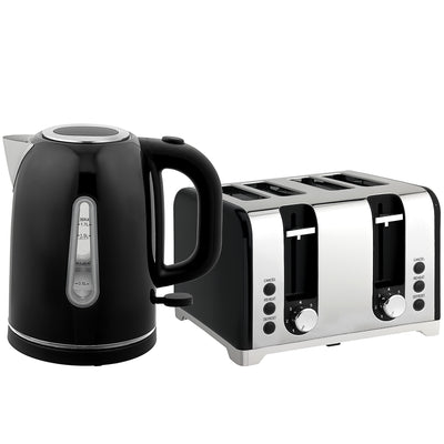 HOMCOM Kettle and Toaster Set, 1.7L 3000W Rapid Boil Jug Kettle with Otter Thermostat, Limescale Filter, 4 Slice Toaster with 7 Browning Controls, Crumb Tray, LED Strip, Black 