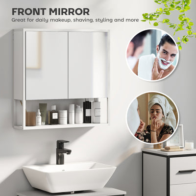 HOMCOM Bathroom Mirror Cabinet with Soft-Close Doors and Adjustable Shelf - White 