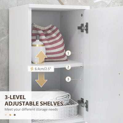 kleankin Line Embossed Tall Bathroom Storage Cabinet - White 