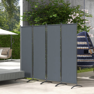 Outsunny 4 Panel Folding Garden Divider, 1.7m Privacy Screen with Wide Feet, Portable Freestanding Privacy Panel for Deck, Pool, Hot Tub, Dark Grey 
