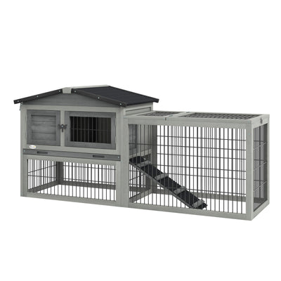 PawHut Wooden Rabbit Hutch with Outdoor Run Grey 