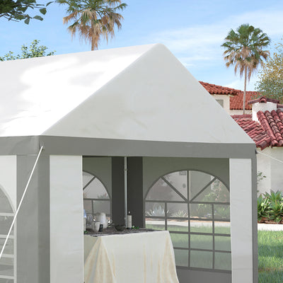 Outsunny 6 x 4m Galvanised Party Tent, Marquee Gazebo with Sides, Six Windows and Double Doors, for Parties, Wedding and Events 