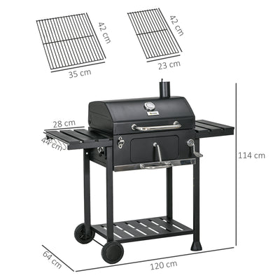 Outsunny Adjustable Charcoal Pan BBQ, with Thermometer and Warming Rack 