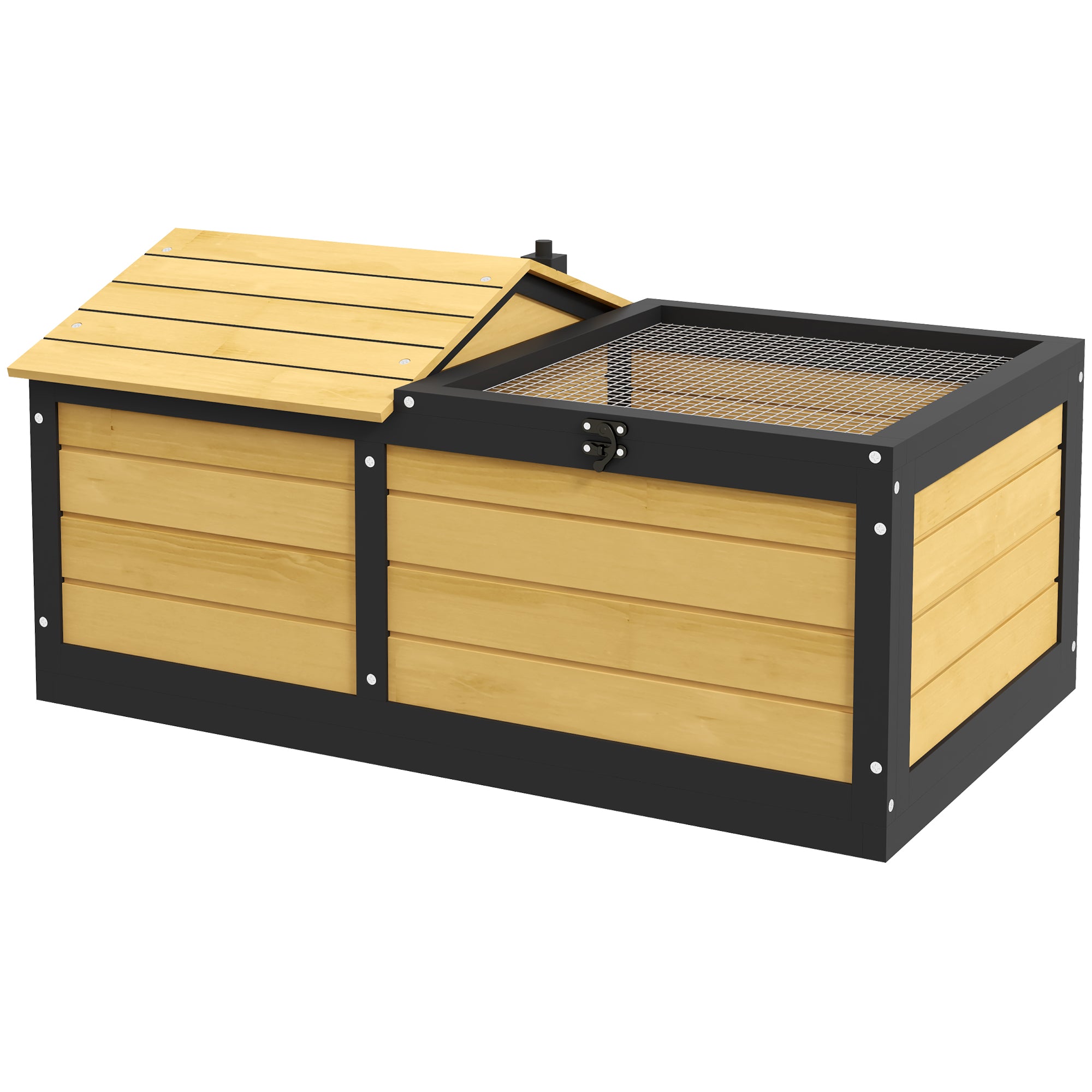 PawHut Wooden Tortoise House, Small Pet Reptile Shelter, with Hide Den and Run - Yellow 